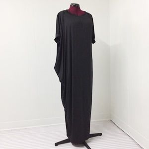 3XL Silky Long Short Sleeved Black Caftan